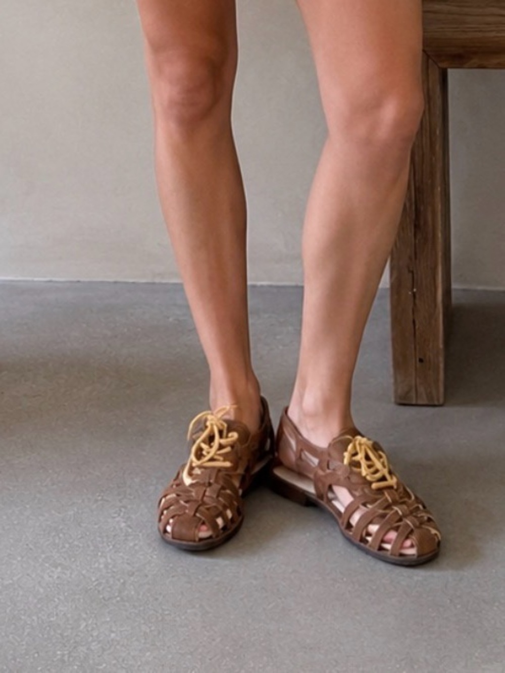 CATERPILLAR WOMAN Brown Leather Fisherman Sandals with Lace-Up Detail